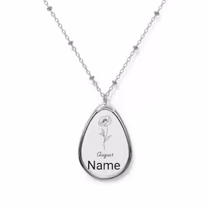 Personalized August Birth Flower Necklace | Custom Name Poppy Pendant