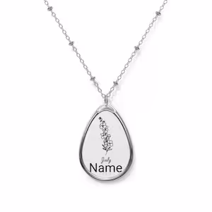 Personalized July Birth Flower Necklace | Custom Name Larkspur Pendant