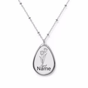 Personalized April Birth Flower Necklace | Custom Name Tulip Pendant